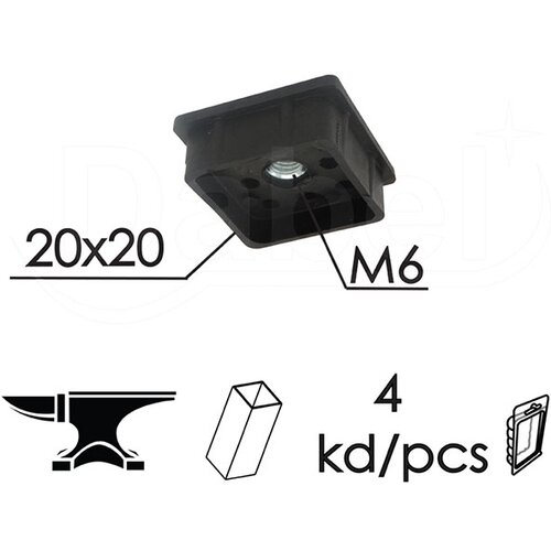 Dabel čep za bravarsku kutiju sa navrtkom ČPN23 Crna 20x20/M6 (4kom) DBP1 Slike