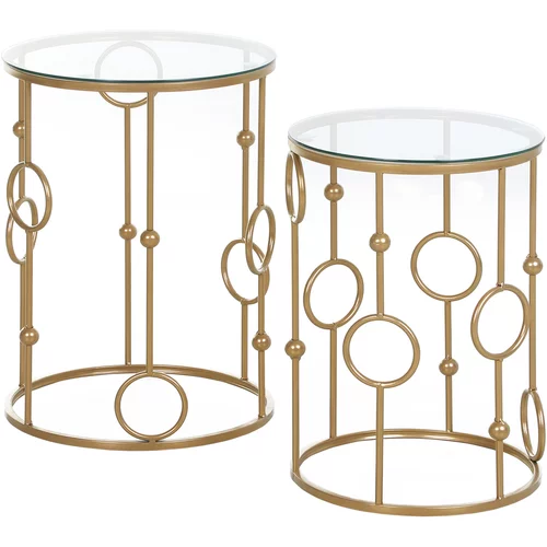 HOMCOM Komplet dveh elegantno oblikovanih kavnih mizic z motivi krogov, iz kovine in kaljenega stekla Φ41x57cm in Φ36x51cm, (20710918)