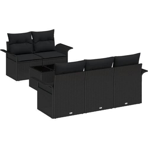 VidaXL set vrtnih sofa s 6 dijelova s jastučićima Crni Poli Ratan, dvosjed vrtna sofa s prostorom za pohranu i jastučićima Crni Poli Ratan Slike