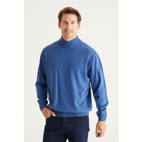 ALTINYILDIZ CLASSICS Men's Indigo Anti-Pilling Standard Fit Normal Cut Half Turtleneck Knitwear Sweater. Cene