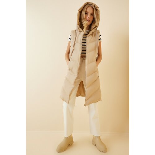 Happiness İstanbul Women's Cream Hooded Long Inflatable Vest Cene