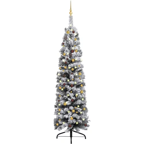 vidaXL Usko božićno drvce s LED svjetlima i kuglicama zeleno 240 cm