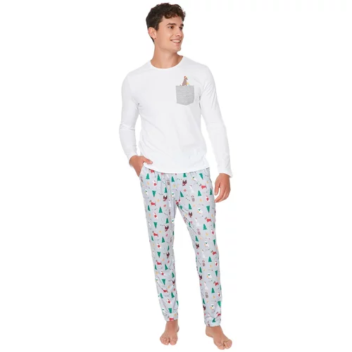 Trendyol Men's Gray Printed Regular Fit Knitted Pajamas Set