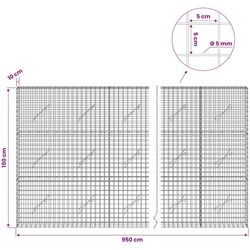  Gabion s 5 mm žicom i mrežom 5x5 cm 950x10x150 cm Slike