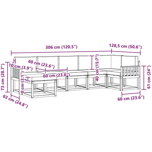  Set vanjskih sofa 7 kom. Bijela i krem Poliester Smeđa 306 x 128,5 x 73 cm Slike