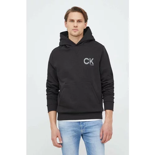 Calvin Klein Bombažen pulover moška, črna barva, s kapuco