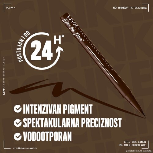 NYX Professional Makeup Epic Ink vodootporni tečni ajlajner 04 milk chocolate Slike