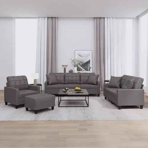 vidaXL 4-dijelni set sofa s jastucima sivi od umjetne kože