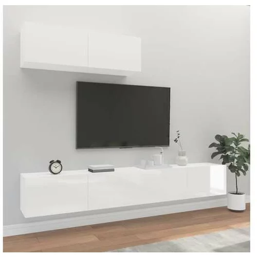  Komplet TV omaric 3-delni visok sijaj bel inženirski les