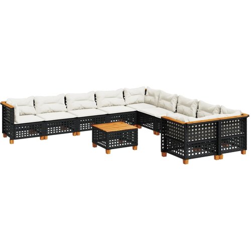 11-dijelni set vrtnih sofa od poliratana s jastucima crni Crna 55 x 55 x 36 cm Slike