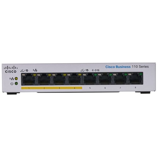 Cisco Neupravljivi switch CBS110, 8 GE portova, Eksterno napajanje, Sivi Slike