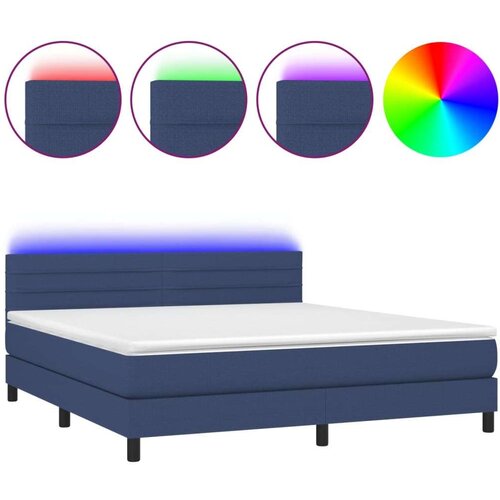  Box spring s madracem LED plavi 180x200 cm od tkanine Slike