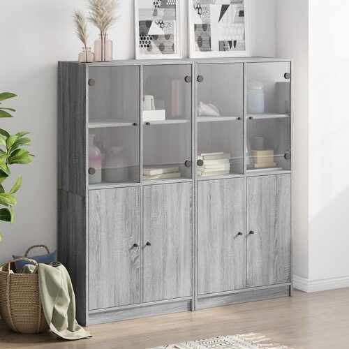 Regal za knjige s vratima boja hrasta 136x37x142 cm drveni Siva Slike