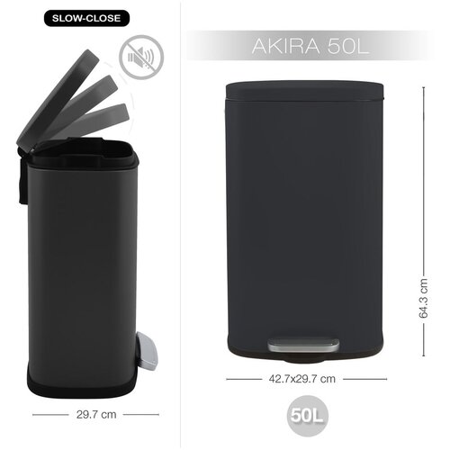 Spirella Mat črn jeklen ko&amp;scaron; za smeti s pedalom 50 l Akira &amp;ndash; Slike