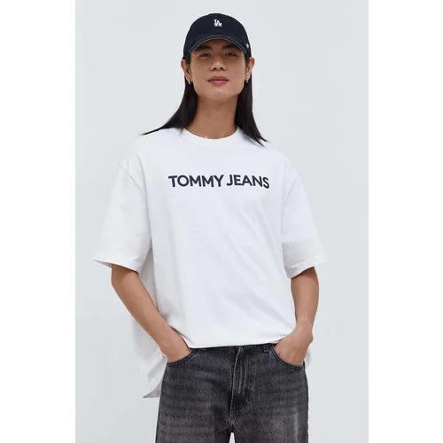 Tommy Jeans Bombažna kratka majica moški, bela barva