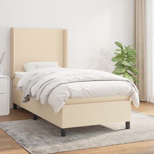 VidaXL Krevet s oprugama i madracem krem 100 x 200 cm od tkanine Slike