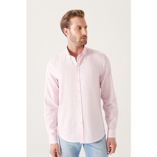 Avva Men's Light Pink Oxford 100% Cotton Buttoned Collar Standard Fit Regular Fit Shirt Slike