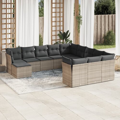 vidaXL 12-dijelni set vrtnih sofa od poliratana s jastucima sivi Cijene