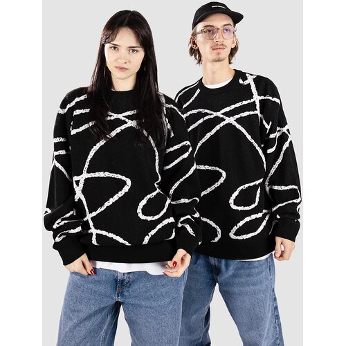 Poetic Collective Doodle Jacquard Knit Crewneck Pulover black Cene