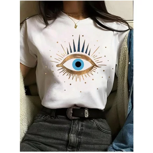 Know Women's White Eye Print Regular T-Shirt