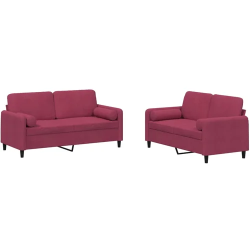 vidaXL 2-dijelni set sofa s jastucima crvena boja vina baršunasti