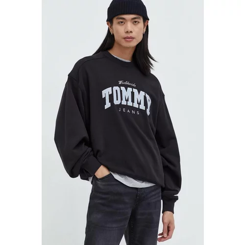 Tommy Jeans Bombažen pulover moška, črna barva