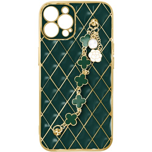 AVIZAR Ovitek za iPhone 13 Pro z geometrijskim vzorcem in verižico iz &amp;scaron;tiriperesne deteljice - zelen, (20715067) Slike