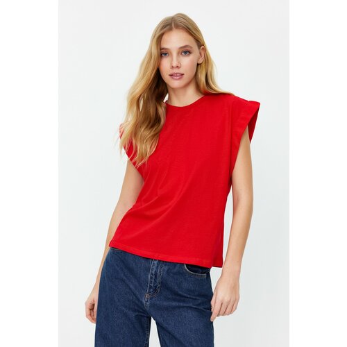 Trendyol Red 100% Cotton Wadding Look Basic Crew Neck Knitted T-Shirt Slike