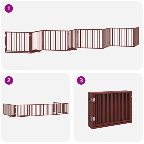  Vrata za pse s vrata&amp;scaron;cima 8 panela sklopiva 640 cm drvo topole Smeđa 80 x 60 x 2 cm Slike