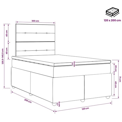  LED okvir za krevet s madracem Svjetlosiva 120 x 200 cm Tkanina - Svjetlosiva 120 x 200 cm Pro&amp;scaron;iveno gumbima Slike