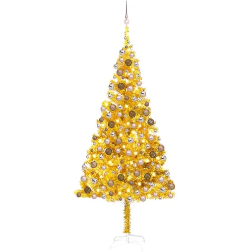 vidaXL umjetno božićno drvce LED s kuglicama zlatno 240 cm PET