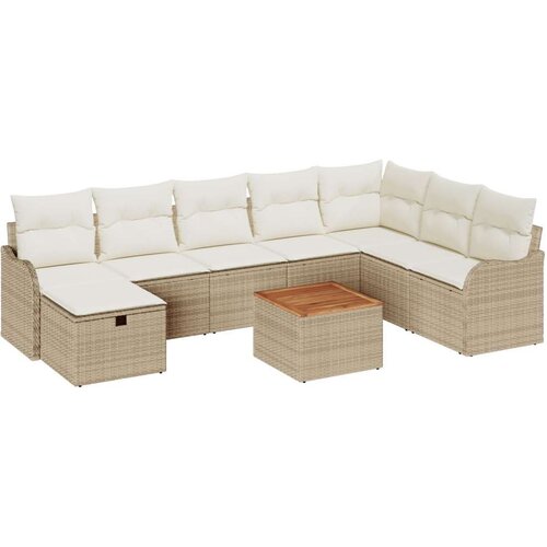  9-dijelni vrtni kauč set s jastučićima bež poli ratan 2-sjedni vrtni kauč s jastučićima bež poli ratan Cene