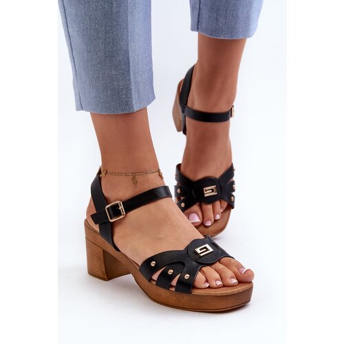 PE1 Women&amp;#039;s High Heel Sandals in Black Faux Leather Assames Slike