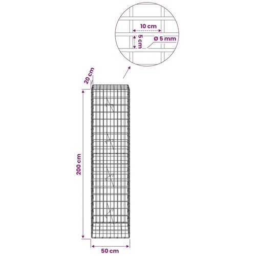  Gabion s žicom debljine 5 mm i mrežom 5x10 cm 50x20x200 cm - 20 cm 200 cm 50 cm Slike