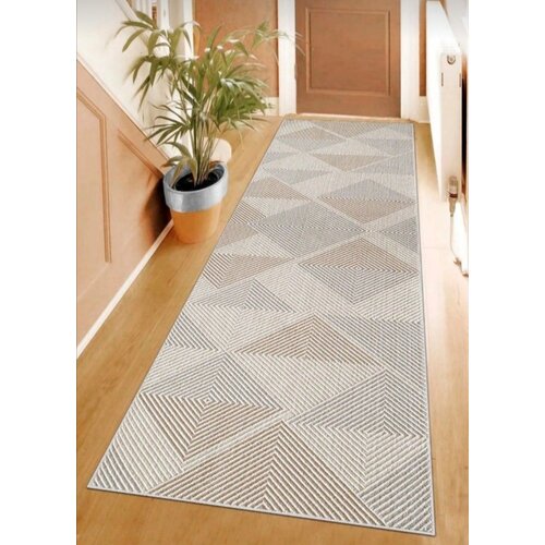 Staza sa gumenom podlogom 80x200cm - bež - sivi trouglovi, SH-034 Slike