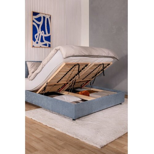 Bonami Selection Plavi tapecirani bračni krevet s podnicom i prostorom za odlaganje 180x200 cm Myra Bold &amp;ndash; Slike