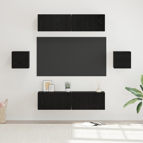 vidaXL Set TV komoda s pohranom s vratima 6 pcs Crni hrast 60 x 30 x 30 cm Cene