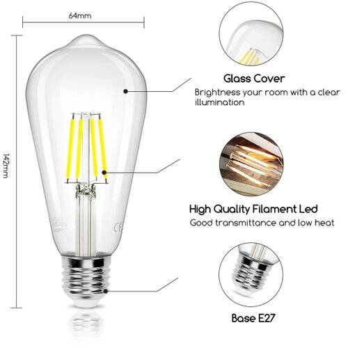 Aigostar led sijalica filament ST64 E27/6W/230V 6500K Slike