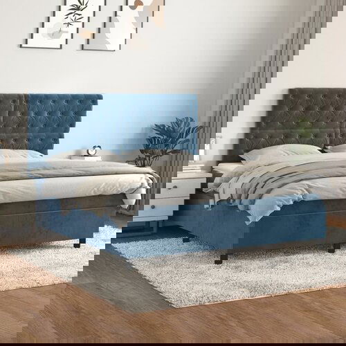 The Living Store Box spring postelja z vzmetnico temno modra 160x200 cm žamet - Box Spring Postelja, (21489614) Cene