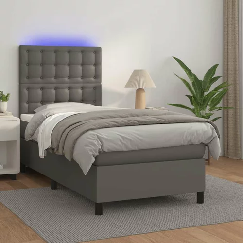  Box spring postelja z vzmetnico LED siva 90x200 cm umetno usnje, (20789732)