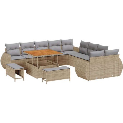 13-dijelni vrtni set sofe s jastučićima bež poli ratan akacija  3-dijelni vrtni set za objedovanje s jastučićima bež poli ratan Cijene