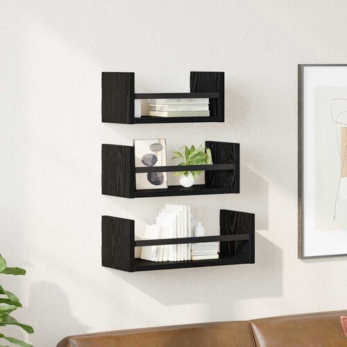  Set zidnih polica 3 pcs Crni hrast 40x16x14cm Konstruirano drvo Cijene
