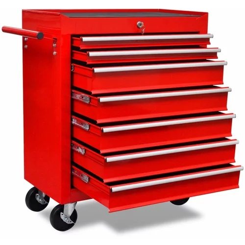 vidaXL Rdeč delavniški voziček za shranjevanje orodja s 7 predali