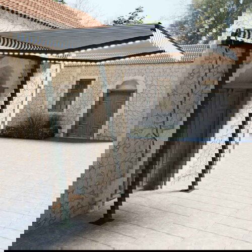 vidaXL ročna zložljiva tenda z led lučkami 3,5x2,5 m modra in bela Cene