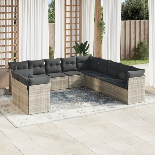 VidaXL 11-dijelni set vrtnih sofa poliratan s jastucima svijetlosivi Slike