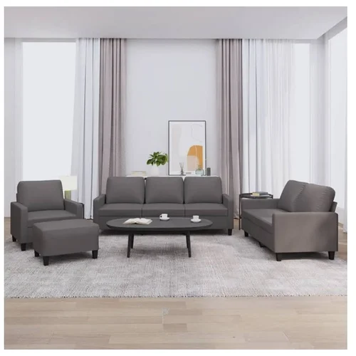 vidaXL 4-dijelni set sofa s jastucima sivi od umjetne kože