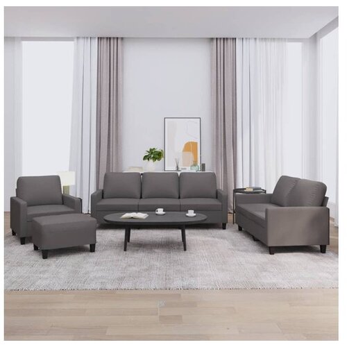 VidaXL 4-dijelni set sofa s jastucima sivi od umjetne kože Slike