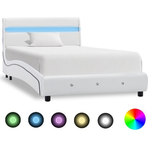 vidaXL Posteljni okvir LED belo umetno usnje 90x200 cm Cene