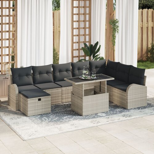 VidaXL 9-dijelni vrtni sofa set s jastučićima svijetlosivog poli ratana Slike