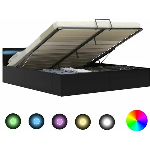 vidaXL Dvižni posteljni okvir LED črno umetno usnje 160x200 cm